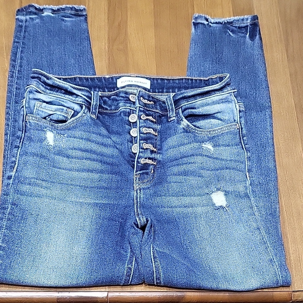 Flying Monkey High Rise Button-Fly Jeans - Blue